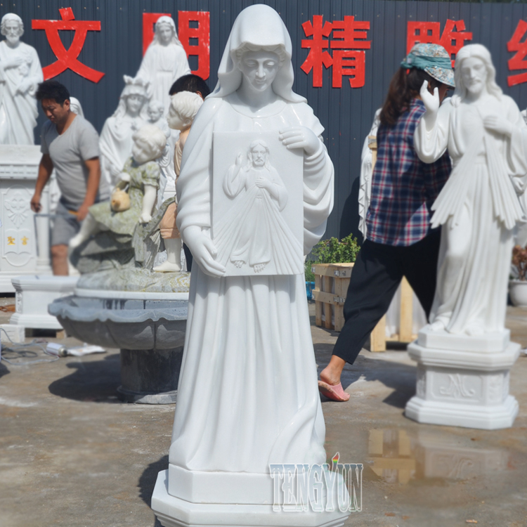 Hand Carved Garden Religious Christian Figure Statue Large Size Church Female Sculpture Holding Jesus Relief (5)