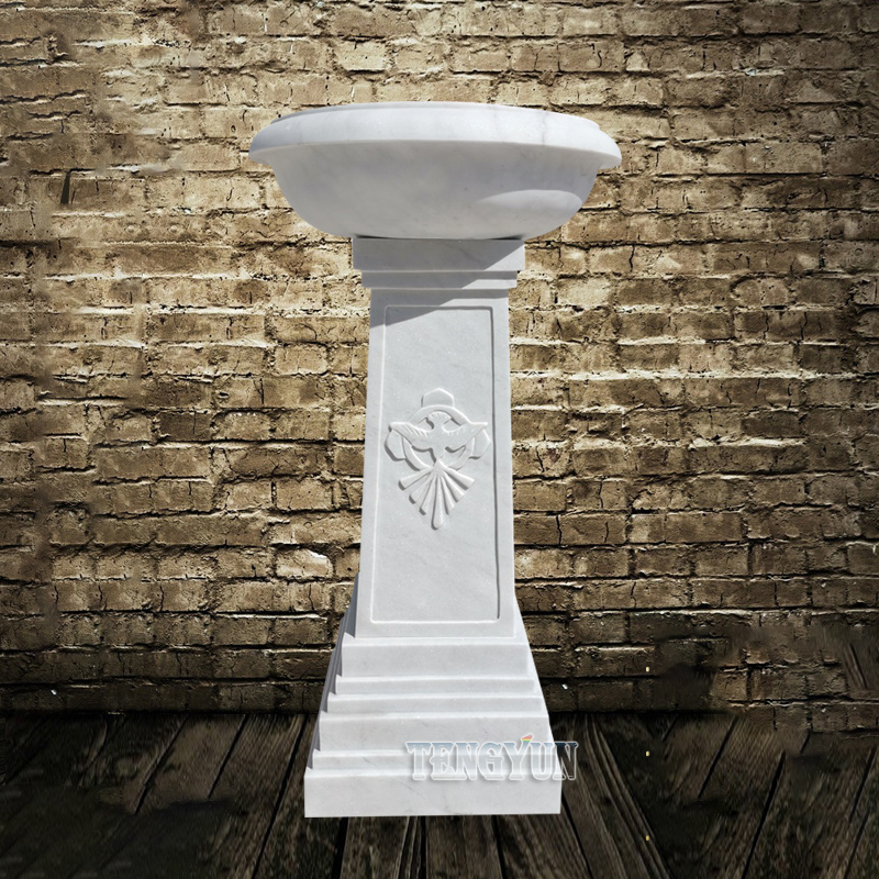 Stone Carving Holy Water Basin Marble Baptismal Factory Direct Holy Pool Church Religious Sculpture (1)