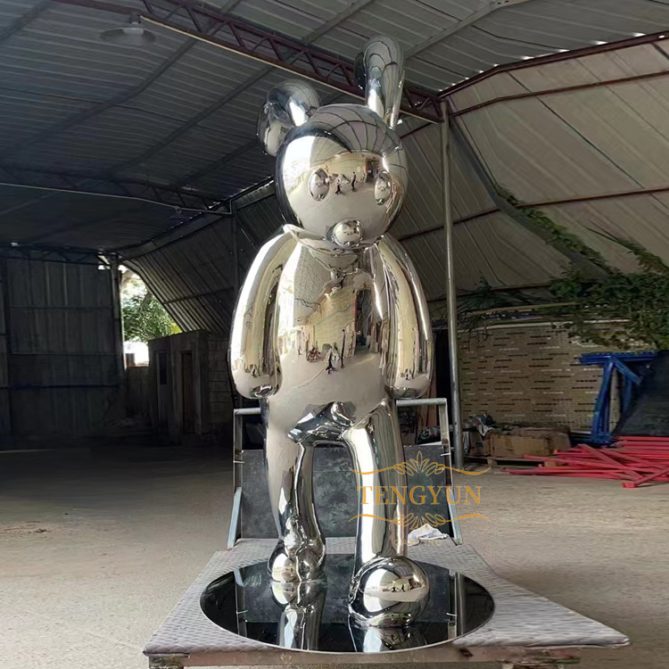 Large outdoor or indoor polished  abstract fat bear stainless steel sculpture