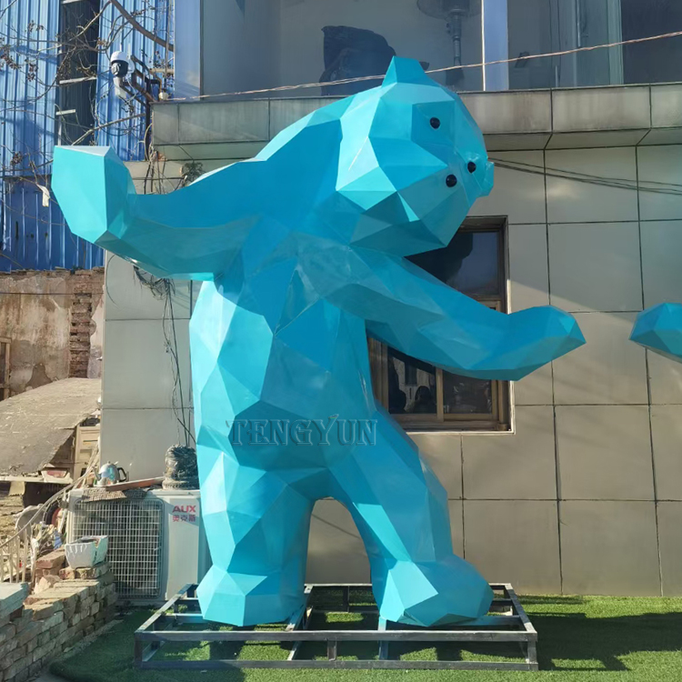 Large size outdoor metal animal sculptures stainless steel geometric bear sculpture (2)