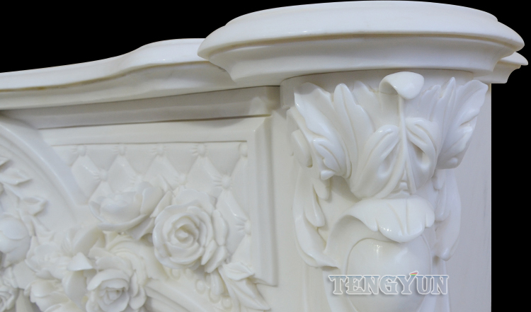 Marble Fireplace European Rose Flower Stone Mantel For Villa Living Room Interior Decoration (13)