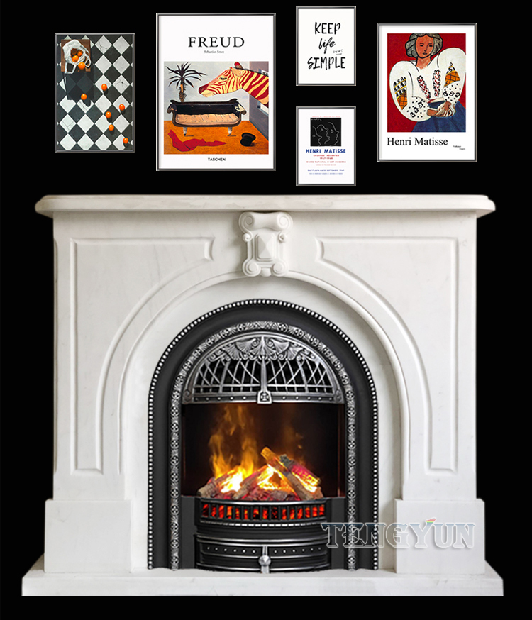 Marble Fireplace French Arch Stone Mantel Carved Retro Porch Living Room Background Wall Decorative Cabinet (4)