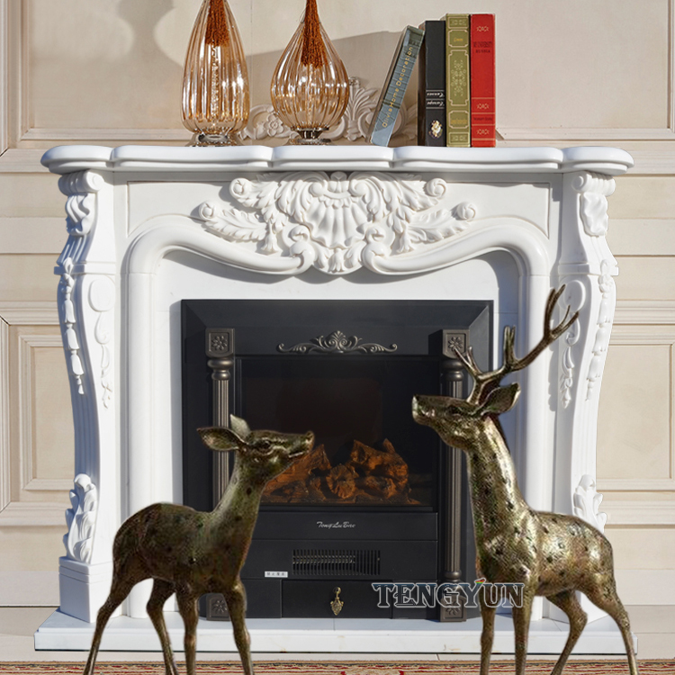 Marble Fireplace White Marble European-Style Carved Stone Mantel Home Indoor Fireplace Surround (1)