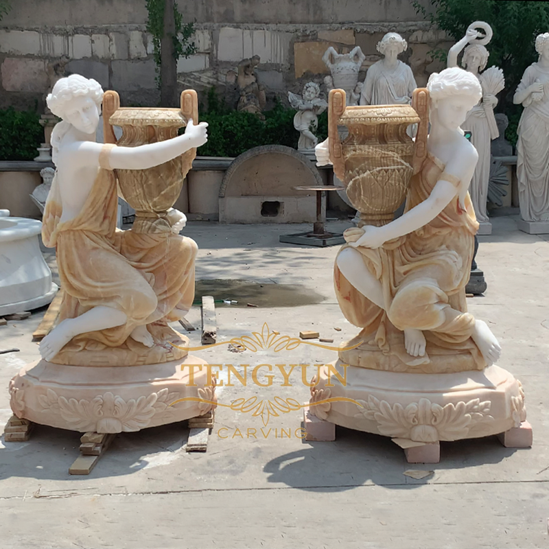 marble flowerpot with lady statue