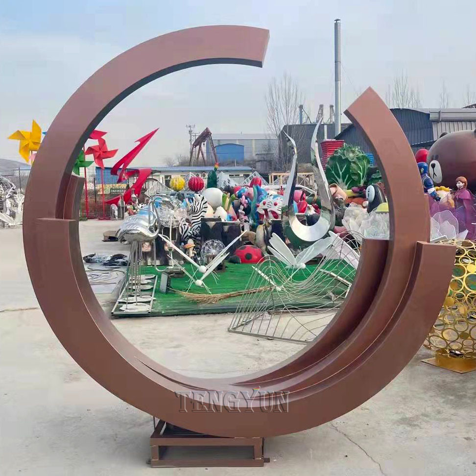 Metal circle stainless steel curl sculpture geometric sculpture rusty color stainless steel curl sculpture (2)