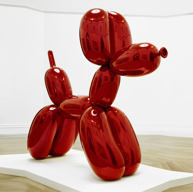 Large stainless steel Jeff Koons balloon dog sculptures (4)