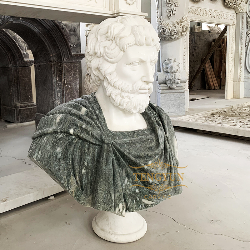 White and green marble carved life-size Roman marble bust collection stone  European bust decor (1)