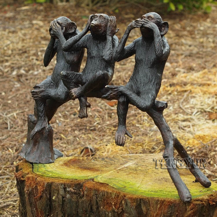 Garden decorative copper monkey sculpture sitting on bench bronze three monkey statues (1)