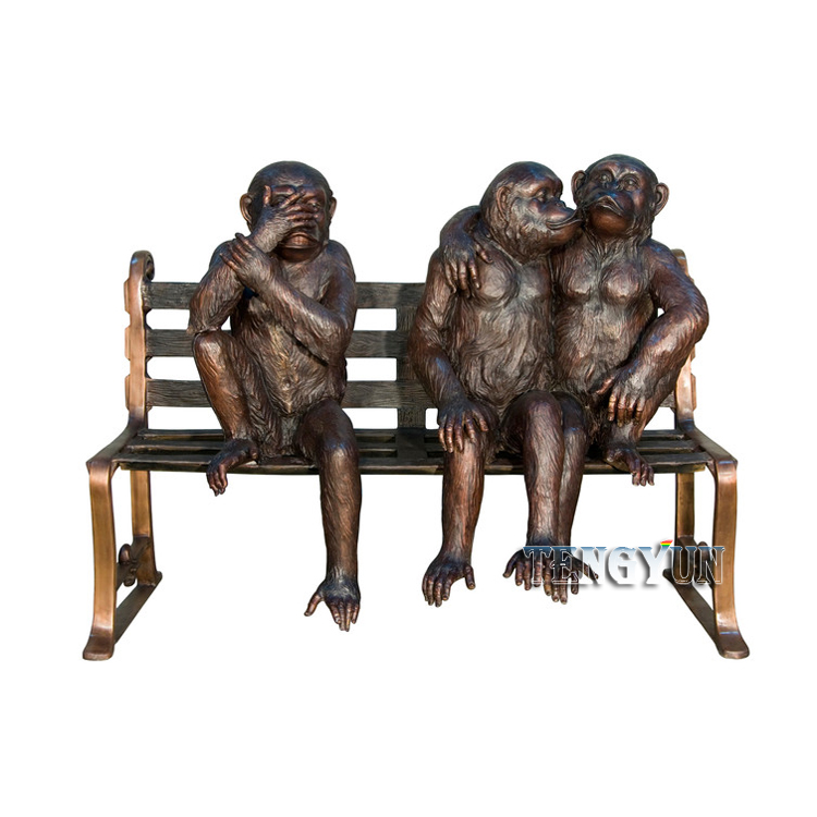 Garden decorative copper monkey sculpture sitting on bench bronze three monkey statues (2)