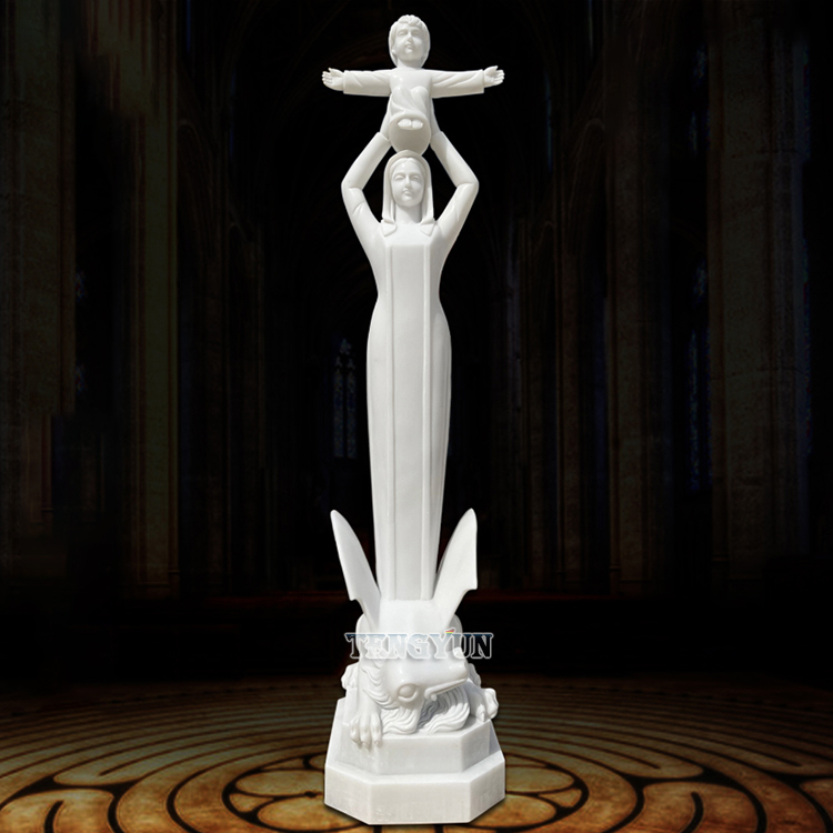 marble Virgin Mary statue with baby statue (1)