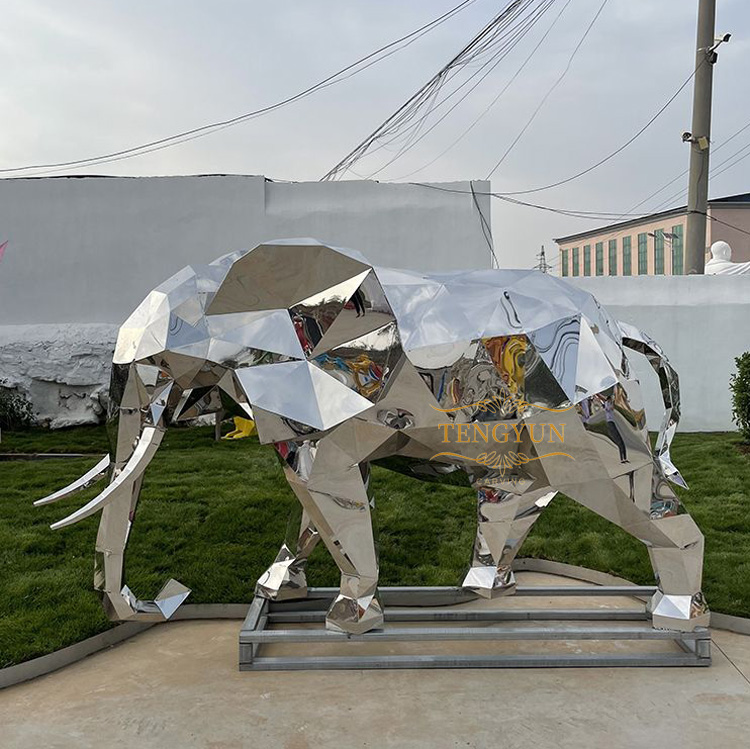 Outdoor decorative metal abstract geometric sculptures stainless steel elephant sculpture (4)
