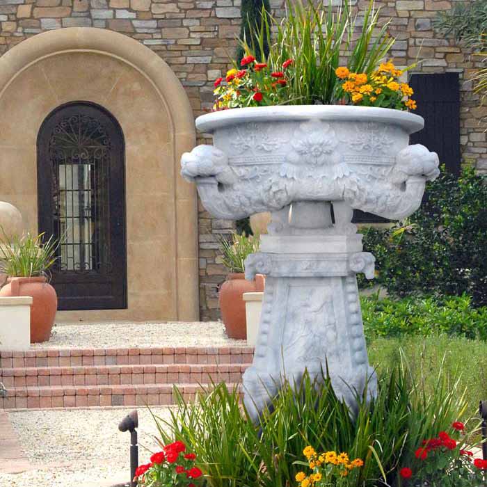 white stone planter