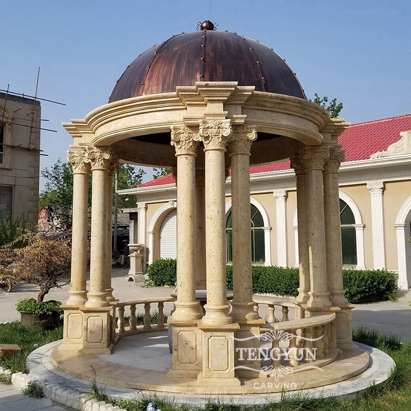 Hot sale outdoor antique columns large marble gazebos used travertine gazebo for sale