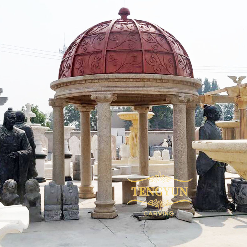 Natural Stone Carving Arbour Garden Decorative Use Polished Granite Six Pillars Gazebo for Garden Sun Shade (1)