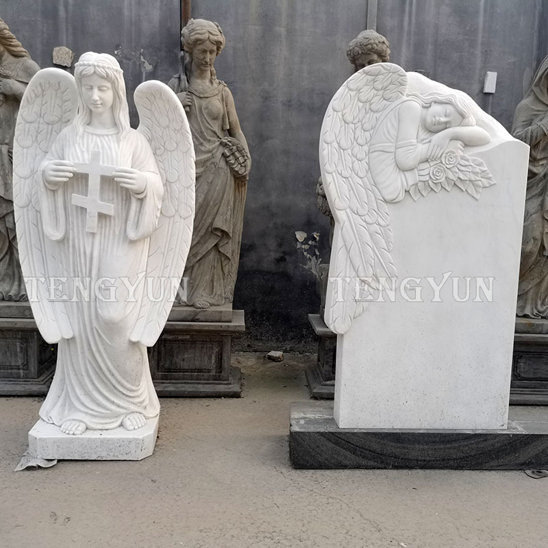 Stone carved cherub tombstone granite little angel cemetery monuments for sale (2)