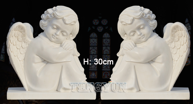 White Marble Guardian Cherub Statues Church Door Pair Of Stone Prayer Little Angel Statues For Sale (11)
