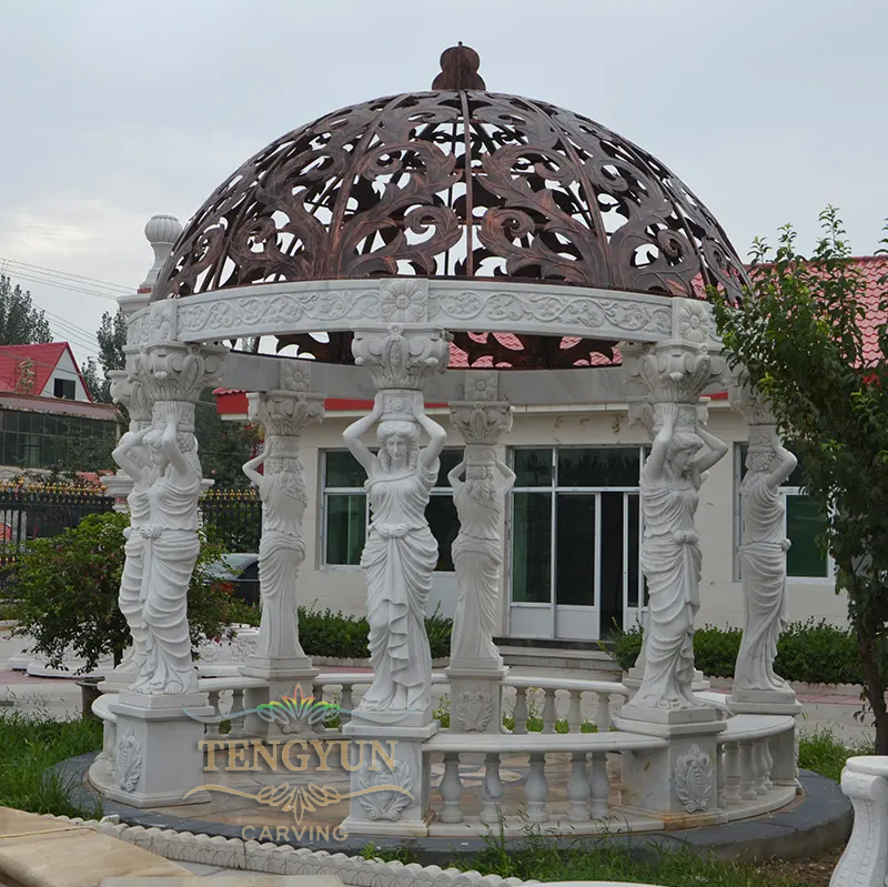 white marble female statues marble pavilion with dome roof (1)