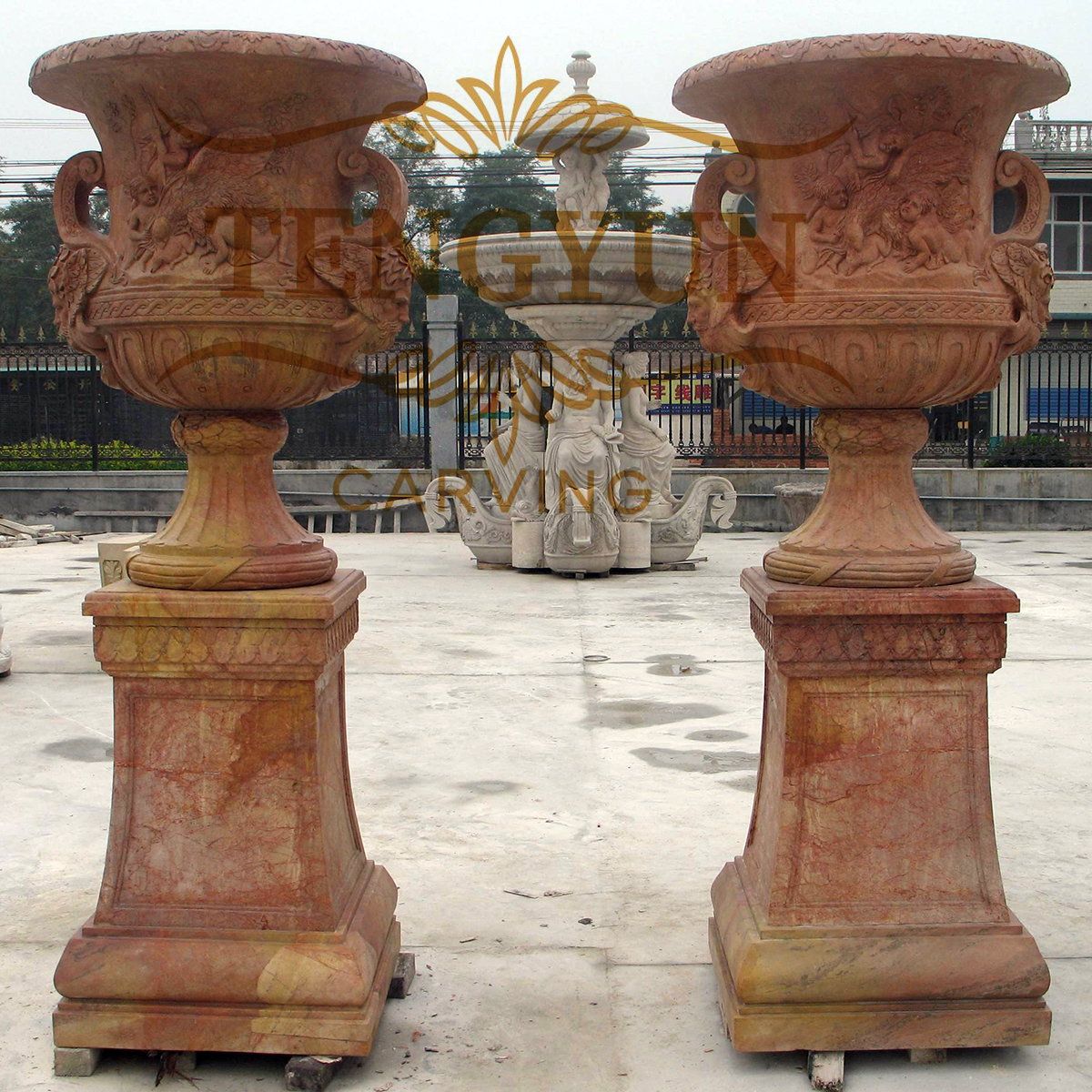 european stone carving flowerpot