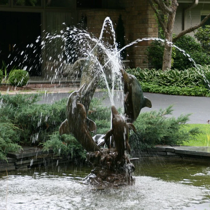Hand-Crafted Bronze Dolphin Fountain Sculpture – Elegant Metal Animal Garden Water Feature