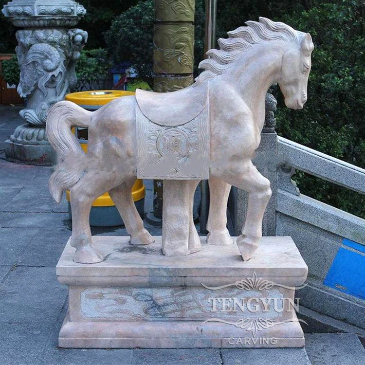Decorative Marble Carving Chinese Horse Figurine for Lawn