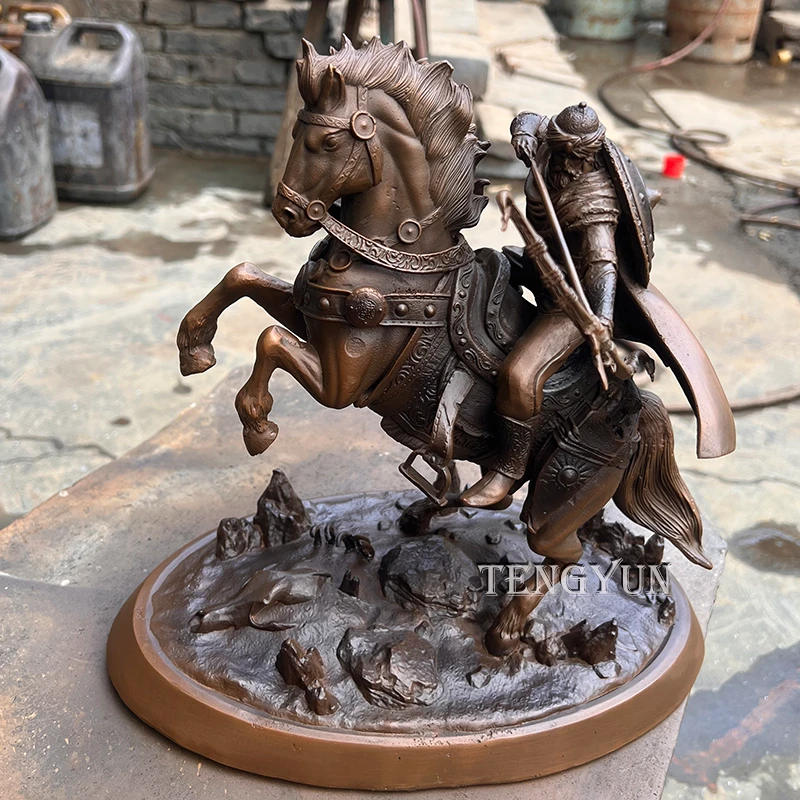 Desktop Decor Bronze Arabian Warrior on Horseback Statue