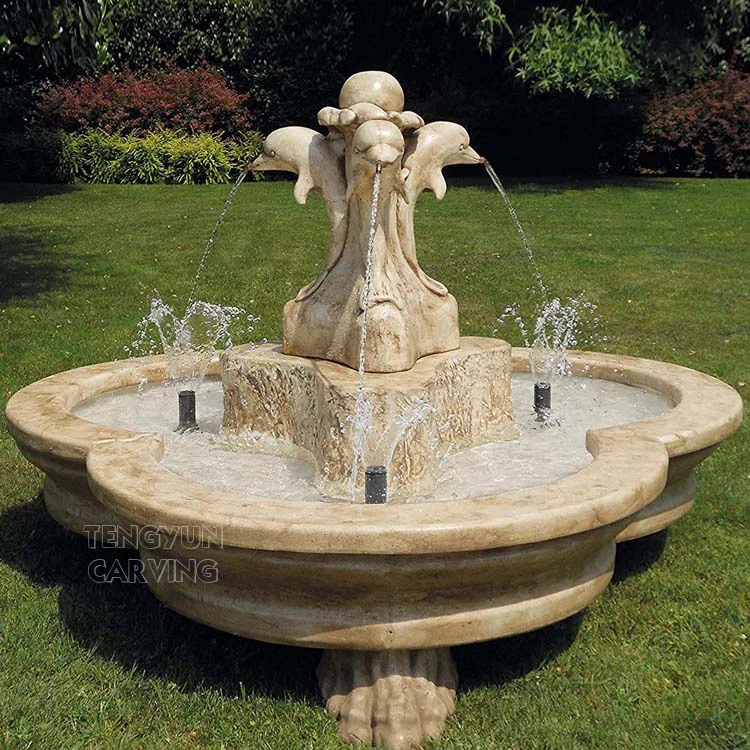 High Quality Dolphin Sculpture Stone Carved Water Fountain for Outdoor