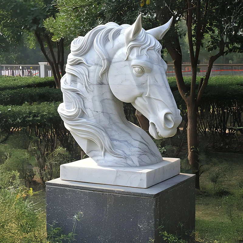 Elegant White Marble Horse Head Sculpture