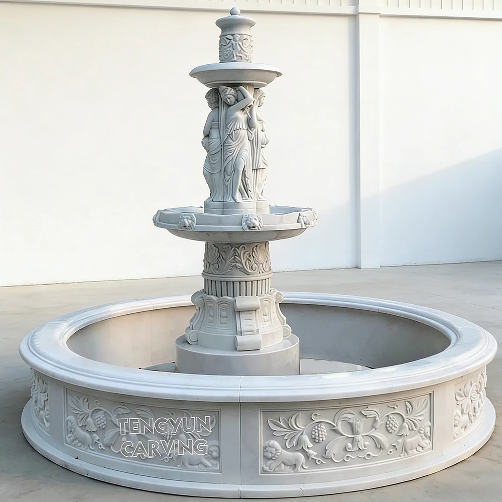 Extra Large Outdoor Marble Water Fountains with Lady Statues for Sale