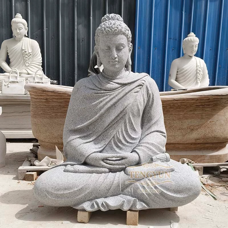 Hand-Carved Natural Granite Buddha Statue