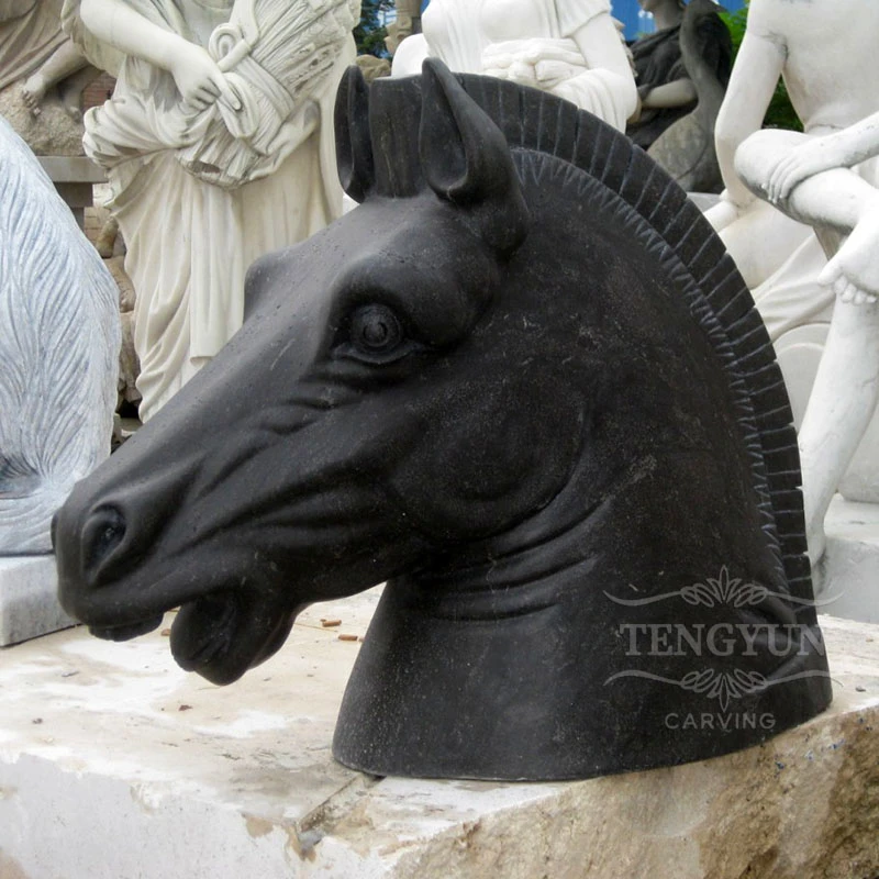 Hand-Carved Black Marble Horse Head Sculpture