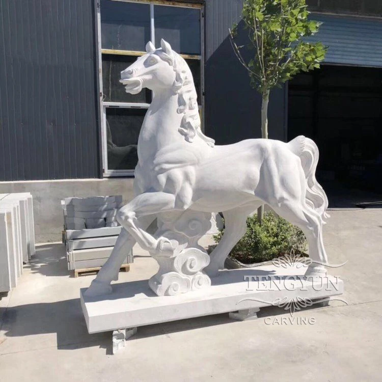 Hand Carved Marble Animal Sculpture Horse with Base Statue