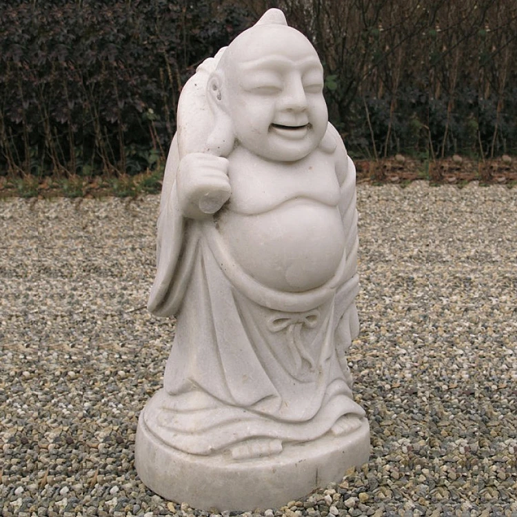 Carved Hotei Monk Sculpture Happy Buddha Marble Statue
