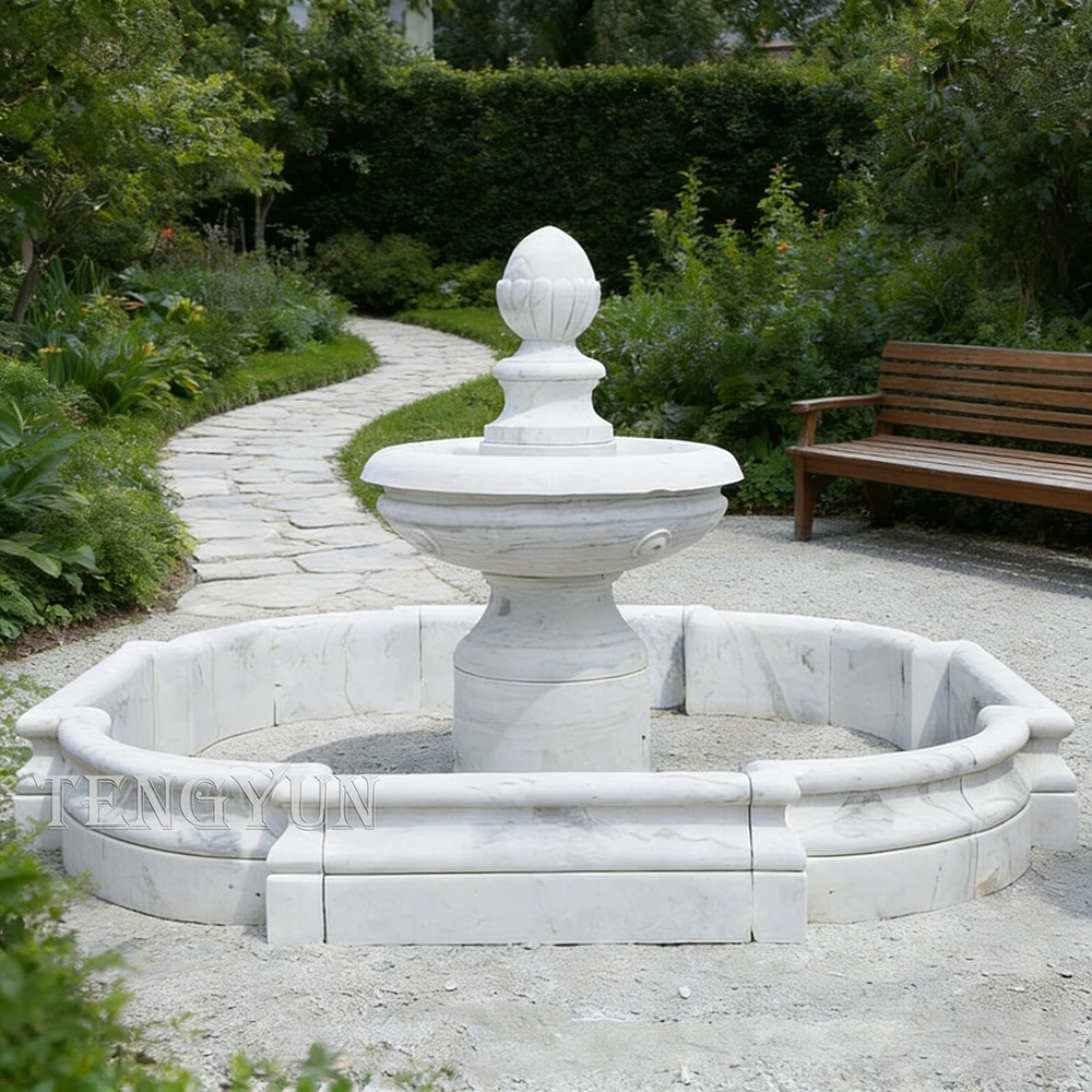 White Stone Fountain for Home Garden | Natural Front Yard Fountain Designs
