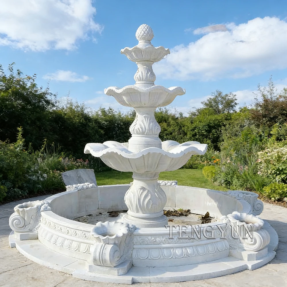 Hot Sale White Marble Three Tiered Water Fountains and Water Features