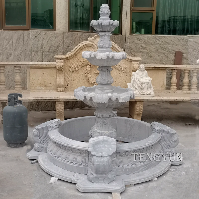 3 Tiers Natural White Marble Water Fountain for Sale