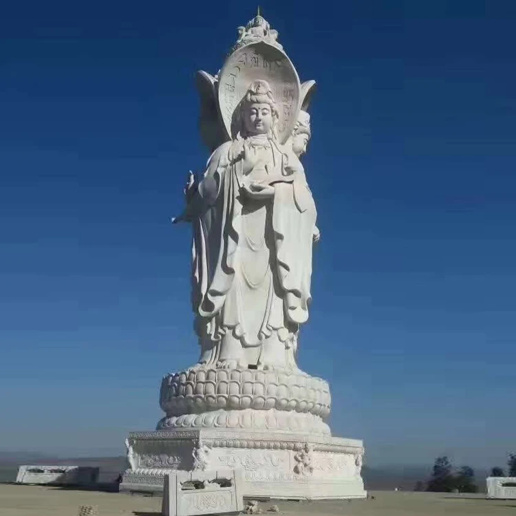 Large White Marble Three-Faced Guanyin Statue