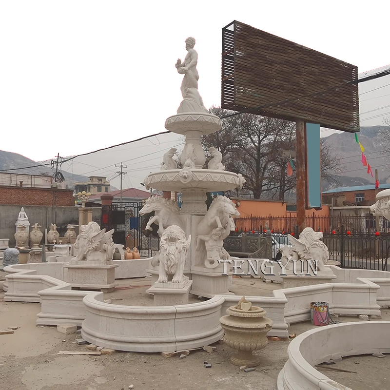 Large Size Marble Fountain with Figure and Animal Sculptures