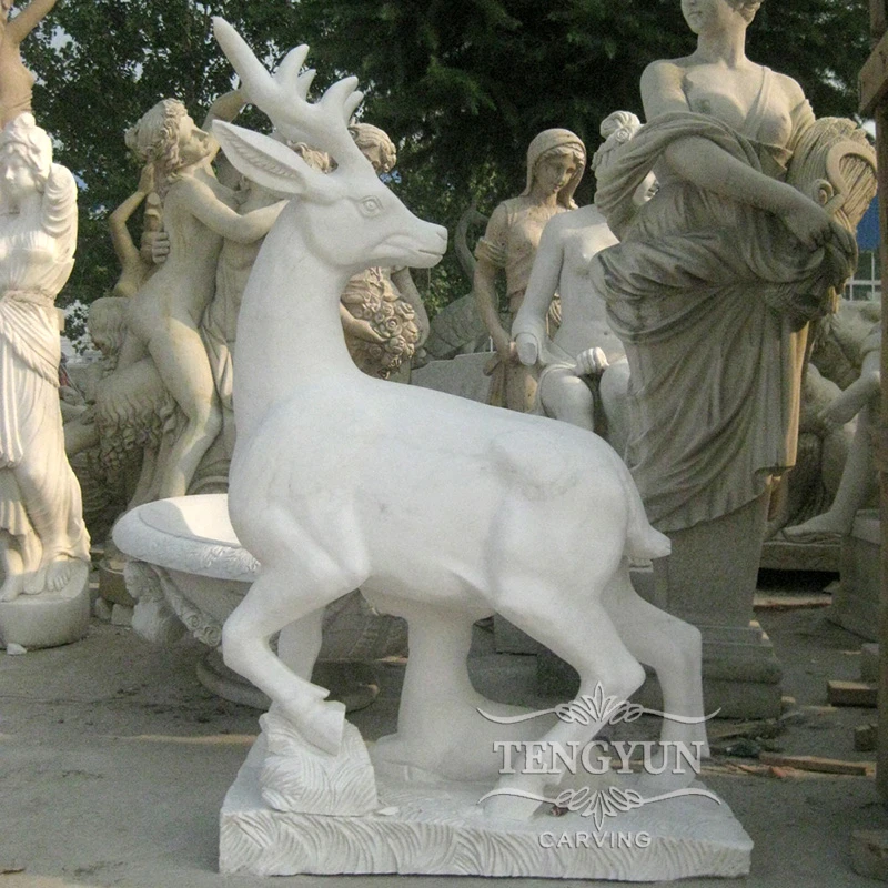 Stone Carving Deer Sculpture White Marble Stag Carvings