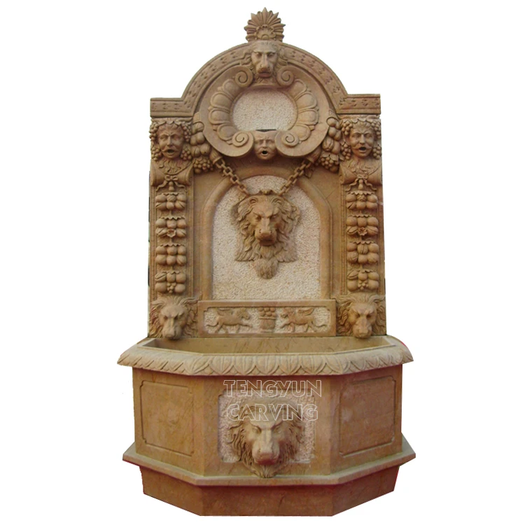 Large Marble Wall Water Fountain With Human Head Sculptures