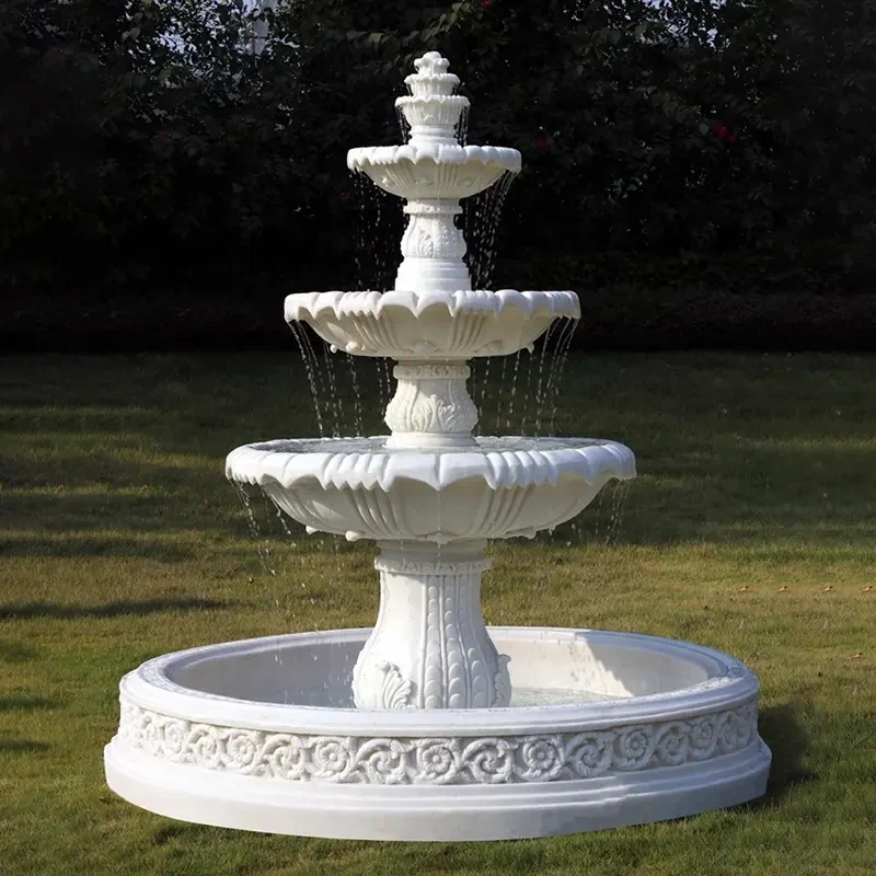 Luxury 3 Tiered White Marble Water Fountain for Garden