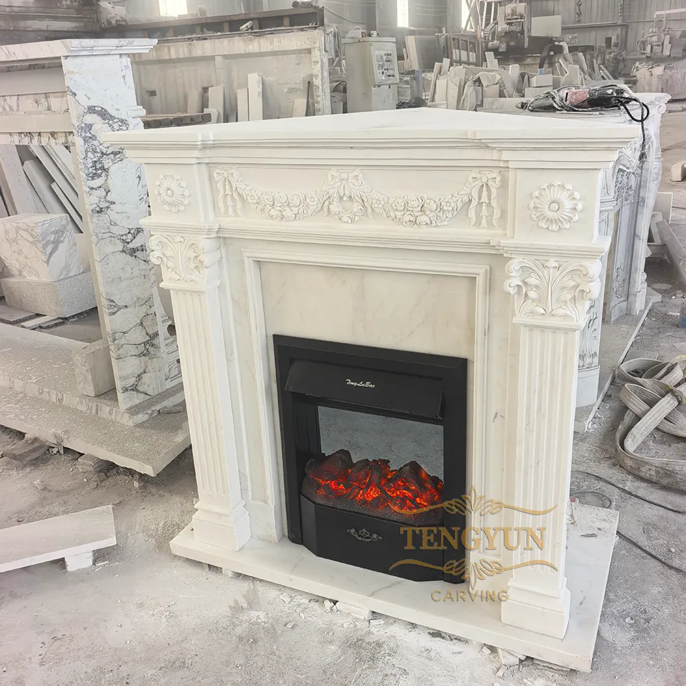marble carving fireplace mantel