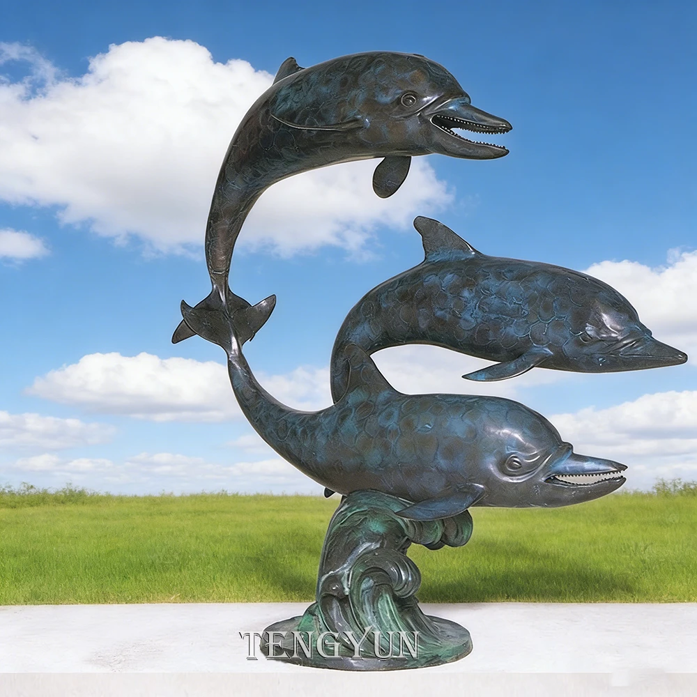 Large Bronze Three Dolphin Garden Statues Outdoor Sculptures