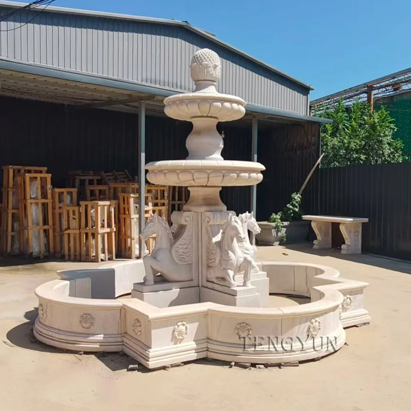 Exquisite Park Decor Marble Fountain with Horse Sculpture