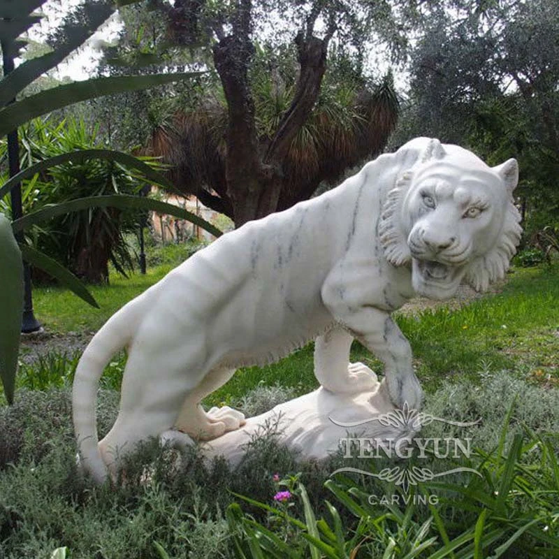 Marble Fierce Tiger Garden Wildlife Animal Sculpture