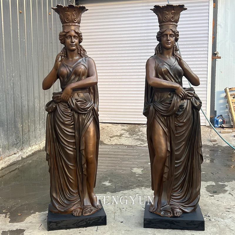 Pair of Bronze Lady Floor  Lamp Statues for Sale