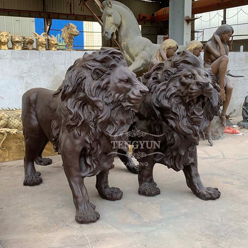 Pair of Decorative Bronze Lion Sculptures for Sale