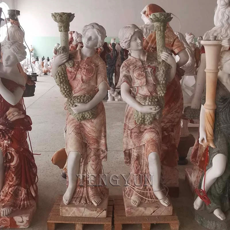 Marble Carvings Garden Stone Woman Statue Lamp