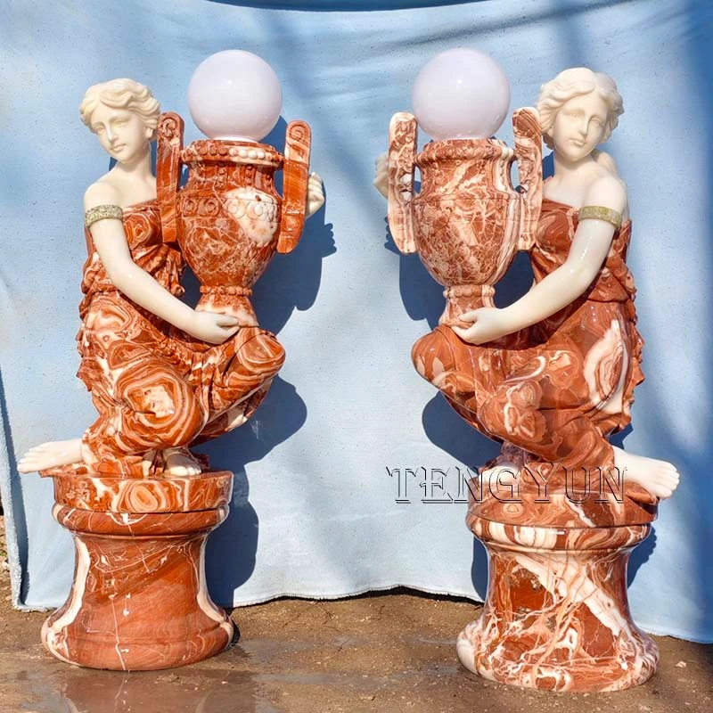 Kneeling Female Figure Lamp Holders Marble Stautes