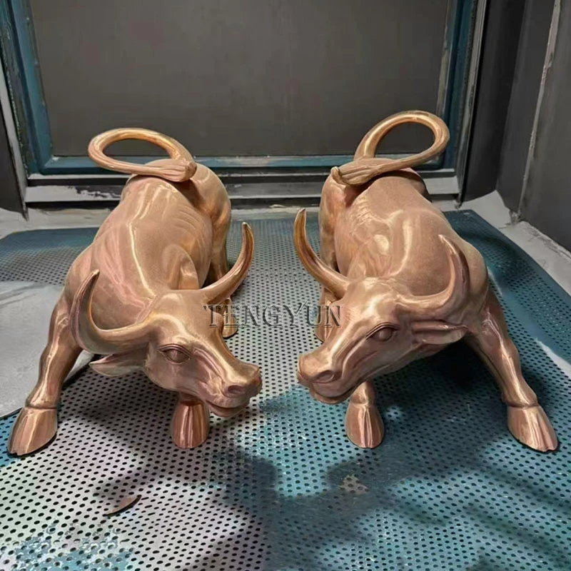 Pair of Small Wall Street Bull Bronze Sculptures for Home