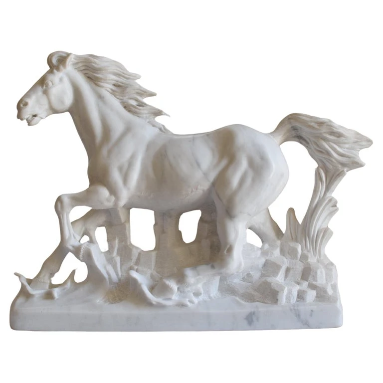 Small Size White Marble Running Horse Sculpture for Sale